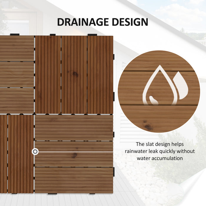 Wooden Interlocking Decking Tiles 27 Pcs - 30x30 cm Anti-slip Outdoor Flooring, 0.81㎡ Coverage - Ideal for Patio, Balcony, Terrace, and Hot Tub Areas in All Weather Conditions