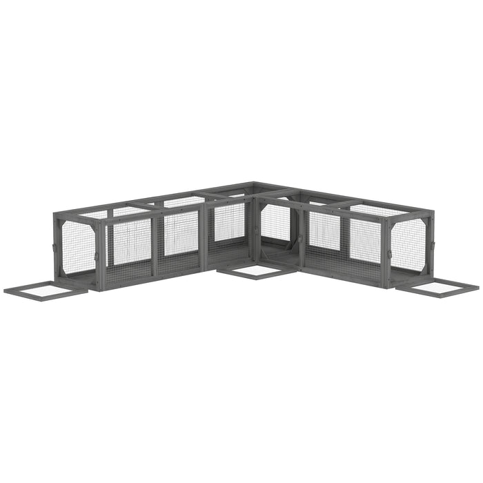 PawHut Cat Tunnel, 250cm Extra Long Wooden Cat Play Tunnel with 8 Doors, L-shape/Rectangle, Outdoor Cat Enclosure, Dark Grey