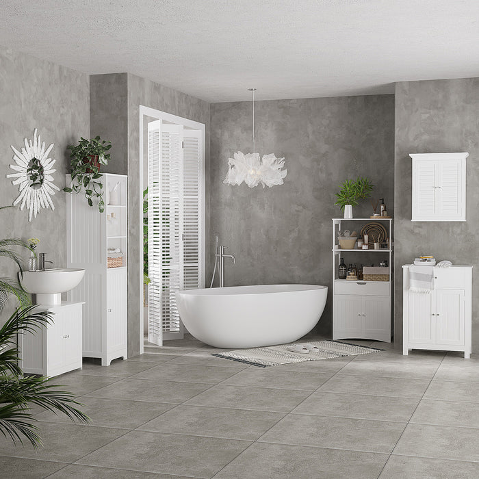 HOMCOM Slim Bathroom Storage Cabinet, Tall Bathroom Cabinet with 3 Open Shelves and Adjustable Shelf, White