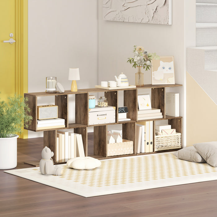 HOMCOM Side Table, Narrow End Table with Storage Shelves, S-Shaped, 3-Tier, 50W x 19.5D x 58H cm, Oak