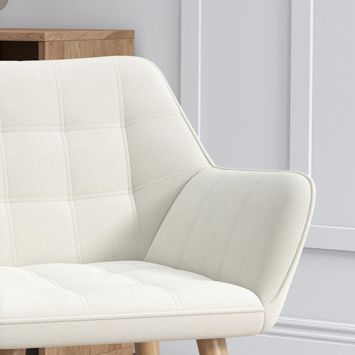 HOMCOM Accent Chair, Arm Chair with Wide Arms, Slanted Back, Thick Padding and Rubber Wooden Legs for Living Room, Cream White | Aosom UK