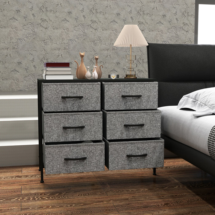 HOMCOM Fabric Chest of Drawers, Industrial Storage Bedroom Dresser with 6 Fabric Drawers, Steel Frame and Wooden Top for Nursery, Living Room, Hallway, Black