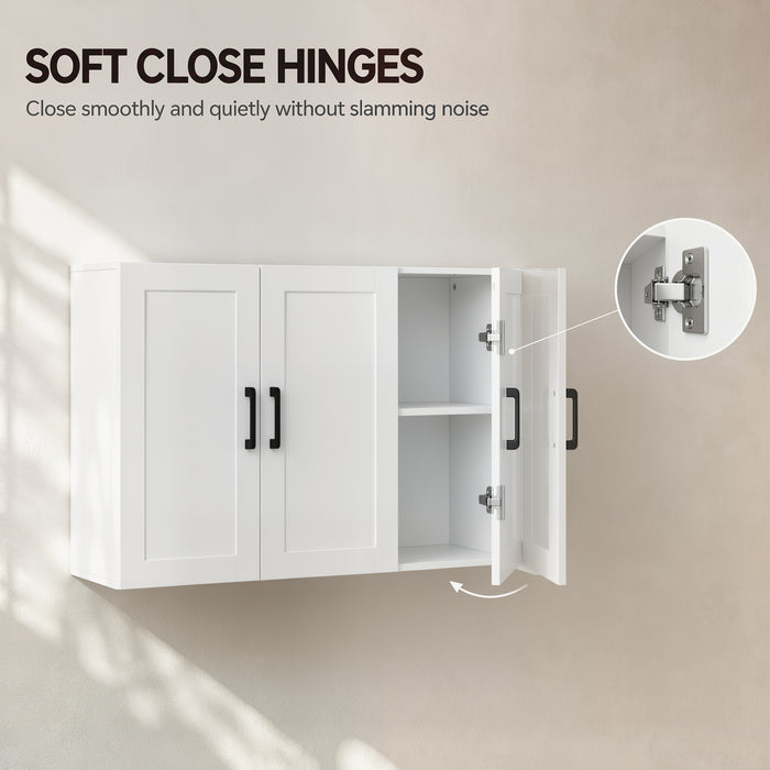 HOMCOM Bathroom Wall Cabinet, Wall Mounted Bathroom Cabinet, Over the Toilet Space Saver with Adjustable Shelves, White