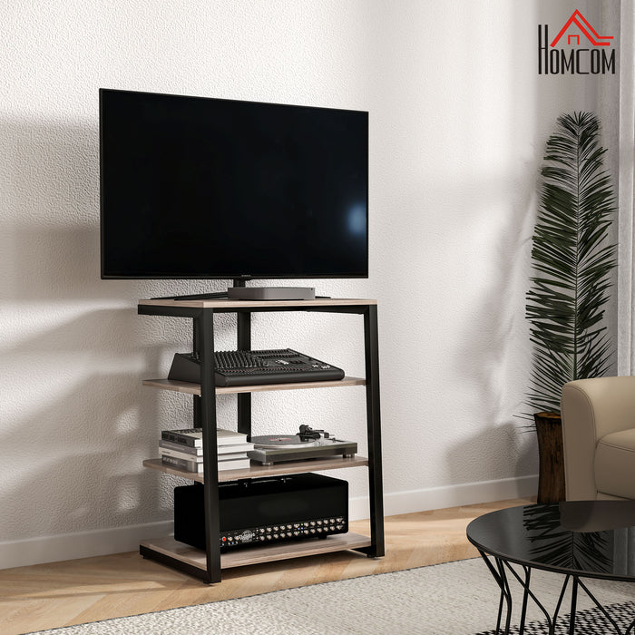 28 Inch Corner TV Stand Cabinet - Adjustable Open Shelves & Cable Management - Grey Entertainment Unit for Living Rooms