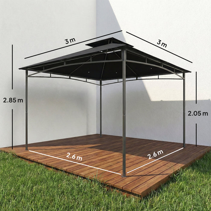 Outsunny 3 x 3 m Gazebo, Garden Gazebo with 2-Tier Roof, Metal Frame, Black