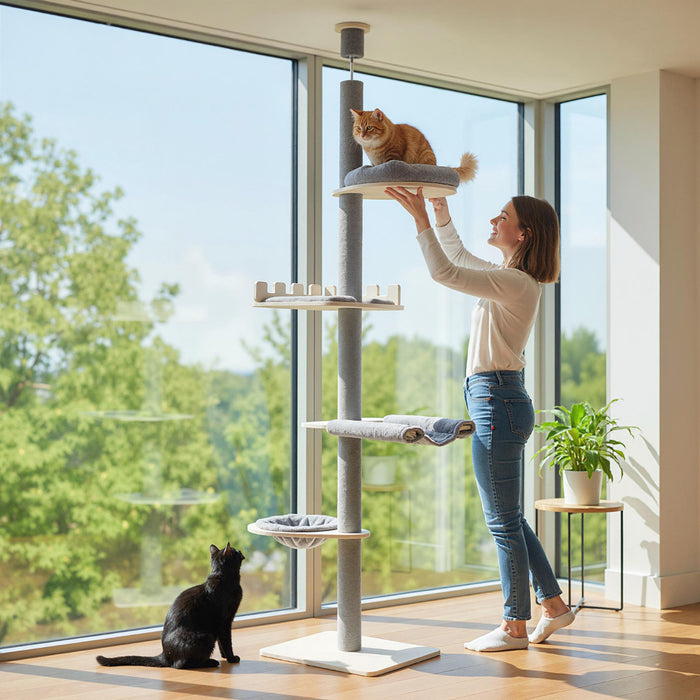 236-271 cm Height Adjustable 5-tier Floor to Ceiling Cat Tree -