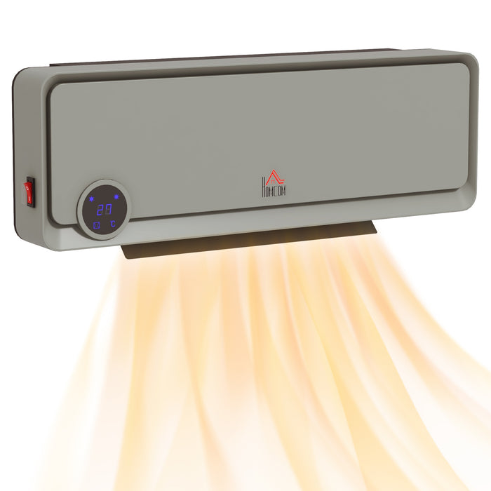 HOMCOM Wall Downflow Heater 2 Heat and Fan 1000W/2000W, Electric Space Heater with Timer Remote Oscillating, for Bedroom Home Office, Grey