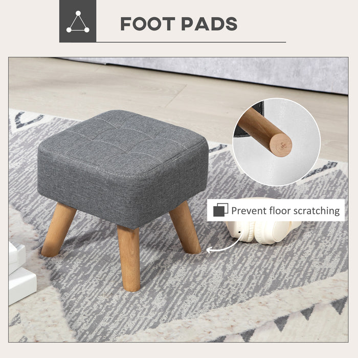 HOMCOM Modern Tufted Footstool, Fabric Foot Stool with Rubber Wood Legs, Padded Seat, for Living Room, Bedroom, Entryway, Grey