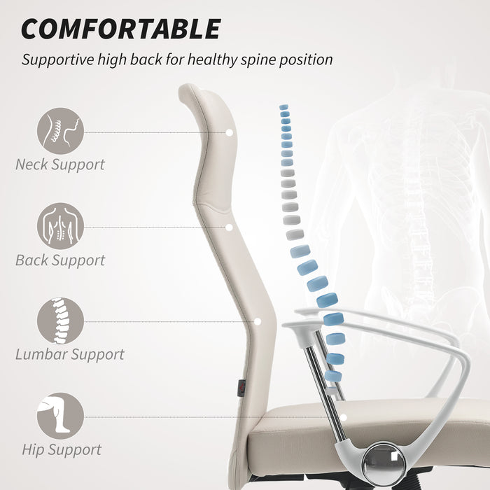 HOMCOM Fabric High Back Office Chair - Cream White