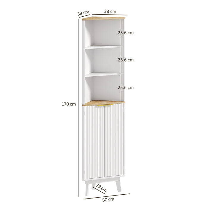 HOMCOM Tall Bathroom Storage Cabinet, Slim Bathroom Storage Unit with Doors and Adjustable Shelves, Freestanding Bathroom Cabinet with Curved Profile Design, White