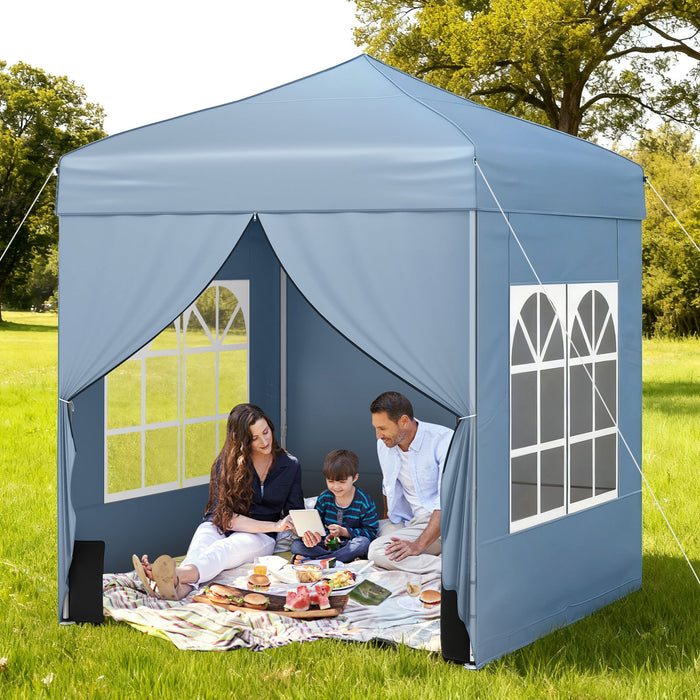 6.5 x 6.5 FT Pop up Canopy Tent Outdoor Patio Commercial Sunshade Shelter with 4 Sidewalls-