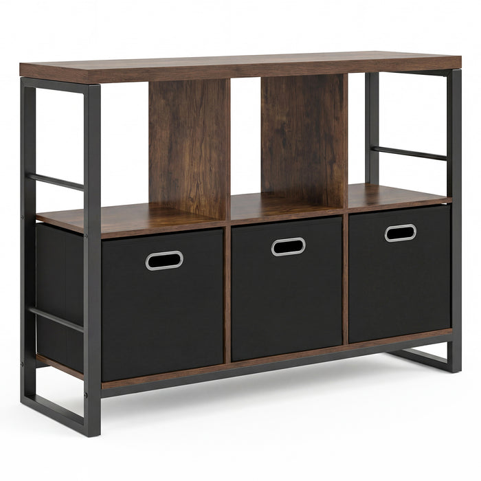 6 Cube Storage Organizer with 3 Storage Bins Sturdy Metal Frame and 3 Open Shelves-Rustic Brown