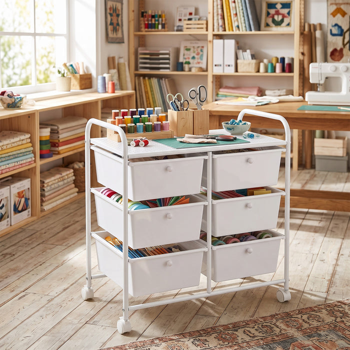 6-Drawer Rolling Storage Cart with 4 Universal Wheels and Metal Frame Spacious Tabletop-Multicolor