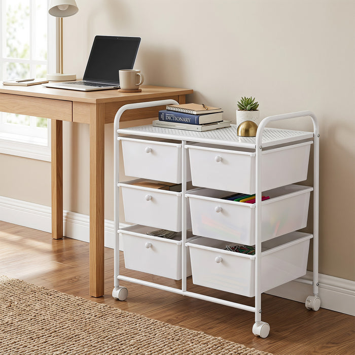 6-Drawer Rolling Storage Cart with 4 Universal Wheels and Metal Frame Spacious Tabletop-Multicolor