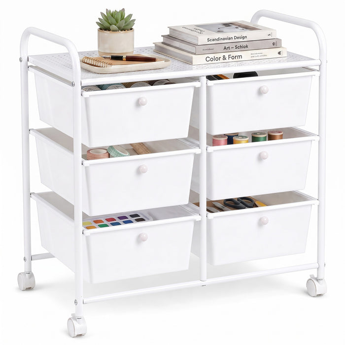 6-Drawer Rolling Storage Cart with 4 Universal Wheels and Metal Frame Spacious Tabletop-Multicolor