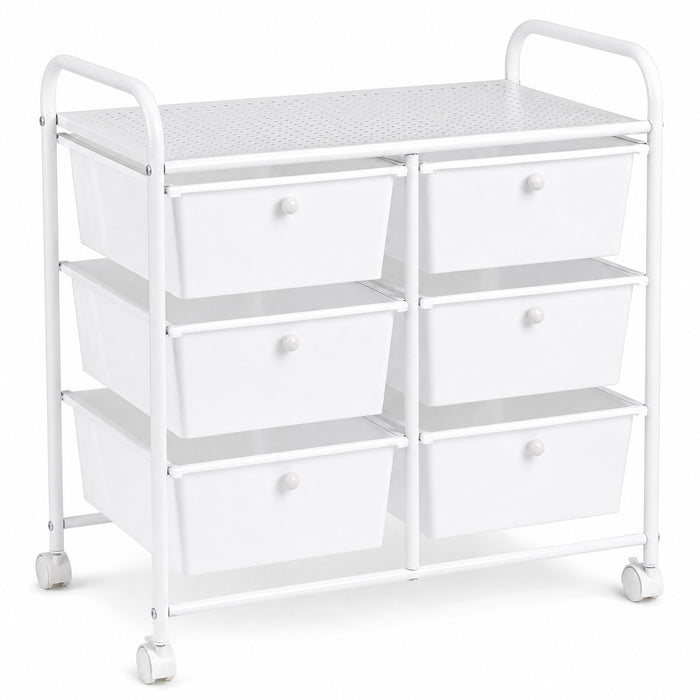 6-Drawer Rolling Storage Cart with 4 Universal Wheels and Metal Frame Spacious Tabletop-Multicolor