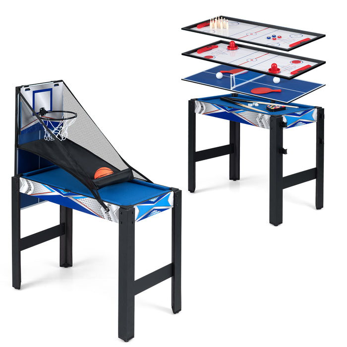 6-In-1 Multi Game Table with Air Hockey Table Tennis Basketball Billiards Shuffleboard Bowling-