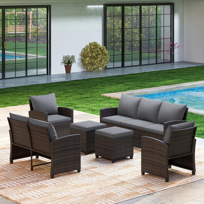 6 Pieces 9 Seats Patio Furniture Set with 3-Seat Sofa Loveseat Chair and 2 Ottomans-