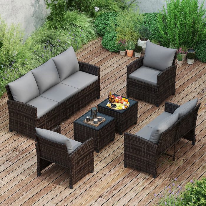 6 Pieces 9 Seats Patio Furniture Set with 3-Seat Sofa Loveseat Chair and 2 Ottomans-