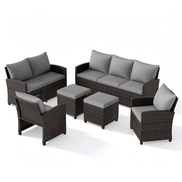 6 Pieces 9 Seats Patio Furniture Set with 3-Seat Sofa Loveseat Chair and 2 Ottomans-
