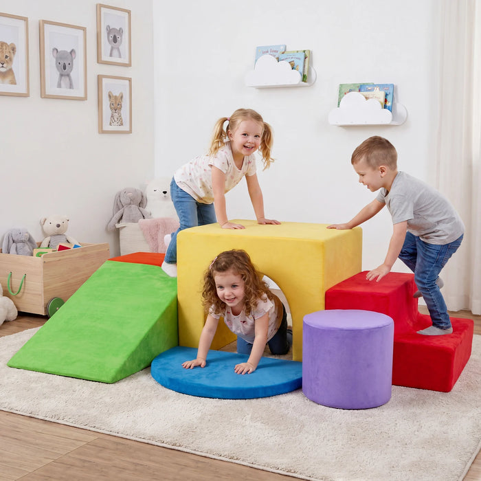 6 Pieces Foam Climbing Blocks for Kids with Slide and Tunnel for Toddlers 3+-