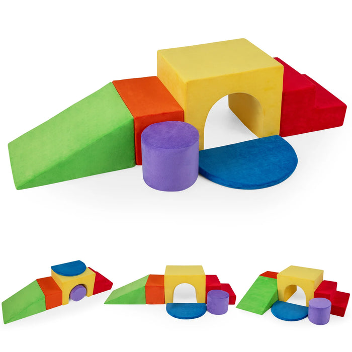 6 Pieces Foam Climbing Blocks for Kids with Slide and Tunnel for Toddlers 3+-