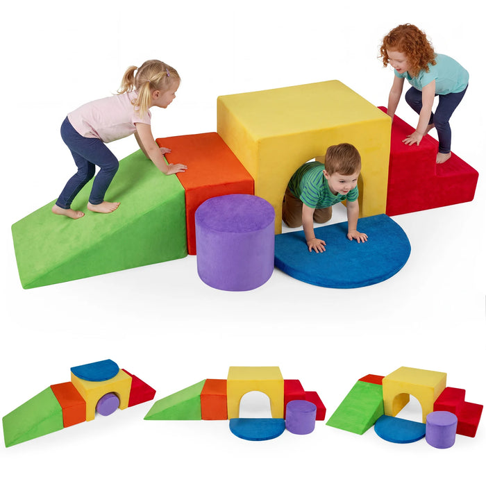 6 Pieces Foam Climbing Blocks for Kids with Slide and Tunnel for Toddlers 3+-