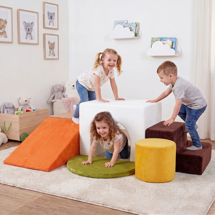 6 Pieces Foam Climbing Blocks for Kids with Slide and Tunnel for Toddlers 3+-