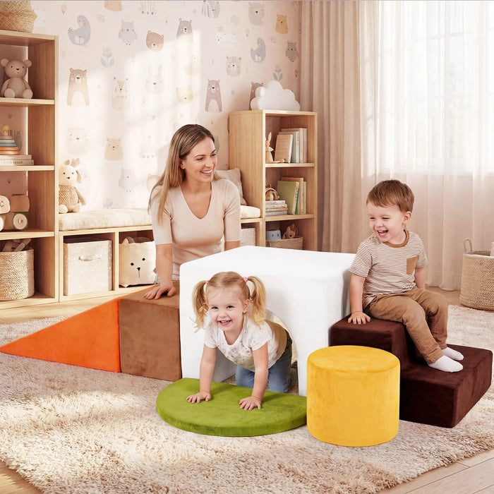 6 Pieces Foam Climbing Blocks for Kids with Slide and Tunnel for Toddlers 3+-
