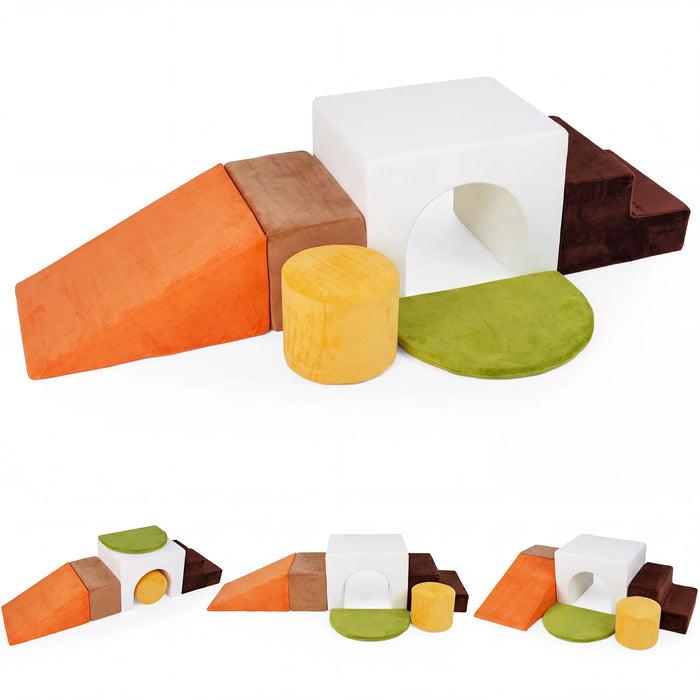 6 Pieces Foam Climbing Blocks for Kids with Slide and Tunnel for Toddlers 3+-