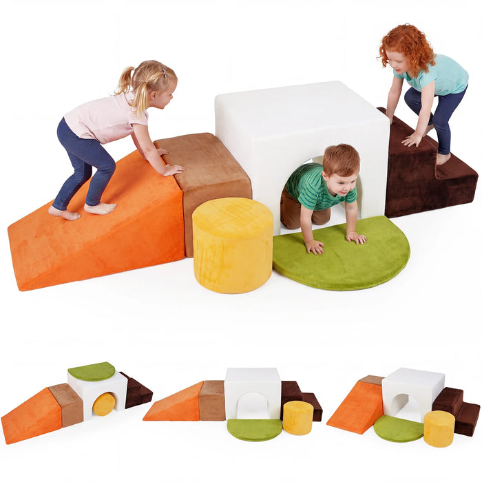 6 Pieces Foam Climbing Blocks for Kids with Slide and Tunnel for Toddlers 3+-