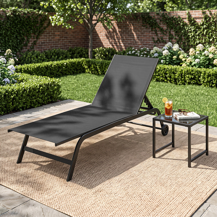6-Position Outdoor Chaise Lounge Chair Set with Wheels and 180° Full Flat-