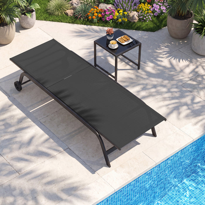 6-Position Outdoor Chaise Lounge Chair Set with Wheels and 180° Full Flat-