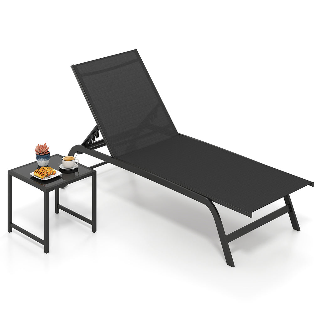 6-Position Outdoor Chaise Lounge Chair Set with Wheels and 180° Full Flat-