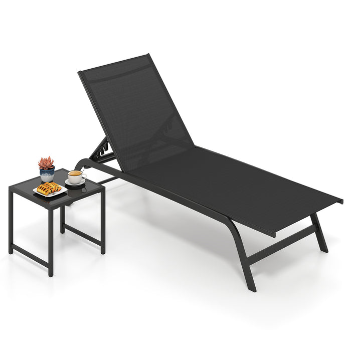 6-Position Outdoor Chaise Lounge Chair Set with Wheels and 180° Full Flat-