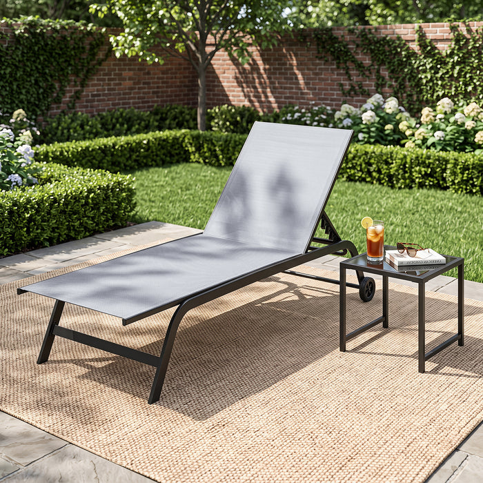 6-Position Outdoor Chaise Lounge Chair Set with Wheels and 180° Full Flat-