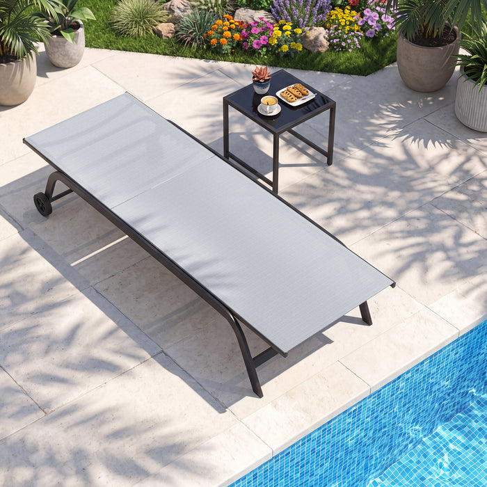 6-Position Outdoor Chaise Lounge Chair Set with Wheels and 180° Full Flat-