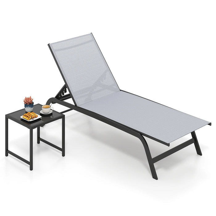 6-Position Outdoor Chaise Lounge Chair Set with Wheels and 180° Full Flat-