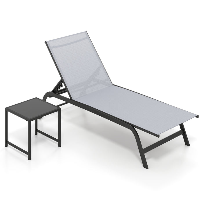 6-Position Outdoor Chaise Lounge Chair Set with Wheels and 180° Full Flat-