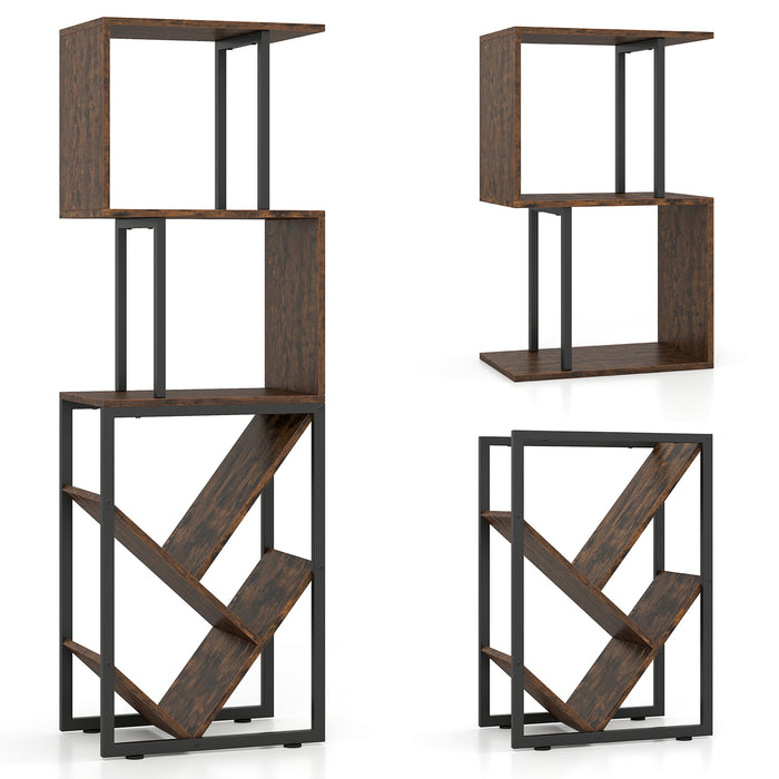 6-Tier Bookshelf with Open Display Shelves for Living Room-Rustic Brown