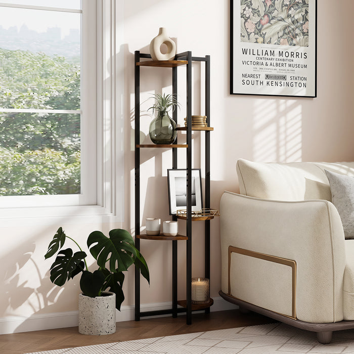 6-Tier Plant Stand Tiered Storage Shelf with 6 Fan-Shaped Shelves-Rusitcbrown