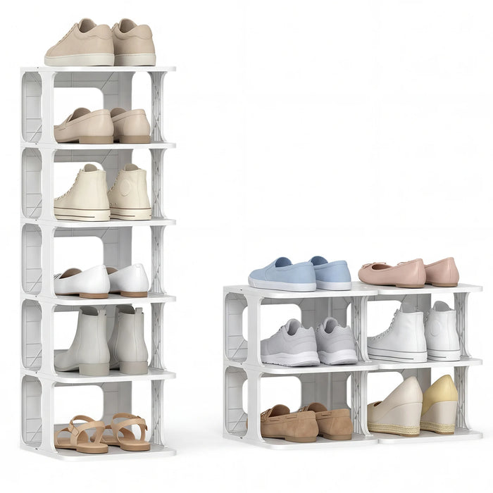 6-Tier Stackable Shoe Rack Small Vertical Shoe Organizer-Black