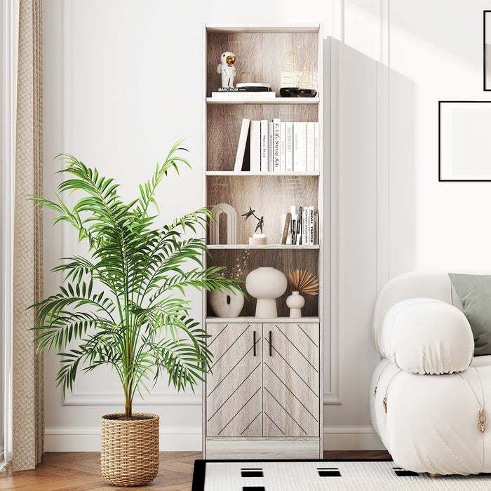 6-Tier 180cm Tall Bookshelf with Double Doors Open Cubes-Oak