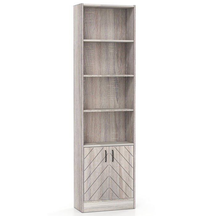 6-Tier 180cm Tall Bookshelf with Double Doors Open Cubes-Oak