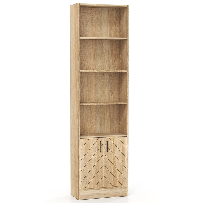 6-Tier 180cm Tall Bookshelf with Double Doors Open Cubes-Oak