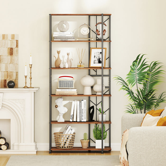 6-Tier Modern Geometric Bookcase with Heavy-duty Metal Frame for Study-White