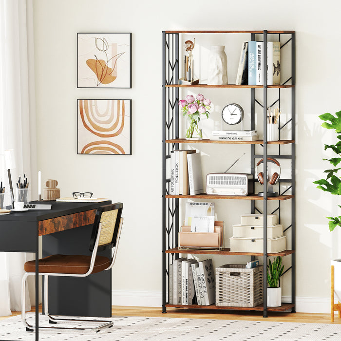 6-Tier Modern Geometric Bookcase with Heavy-duty Metal Frame for Study-White