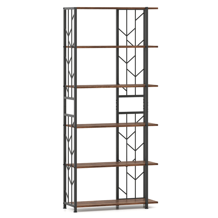 6-Tier Modern Geometric Bookcase with Heavy-duty Metal Frame for Study-White