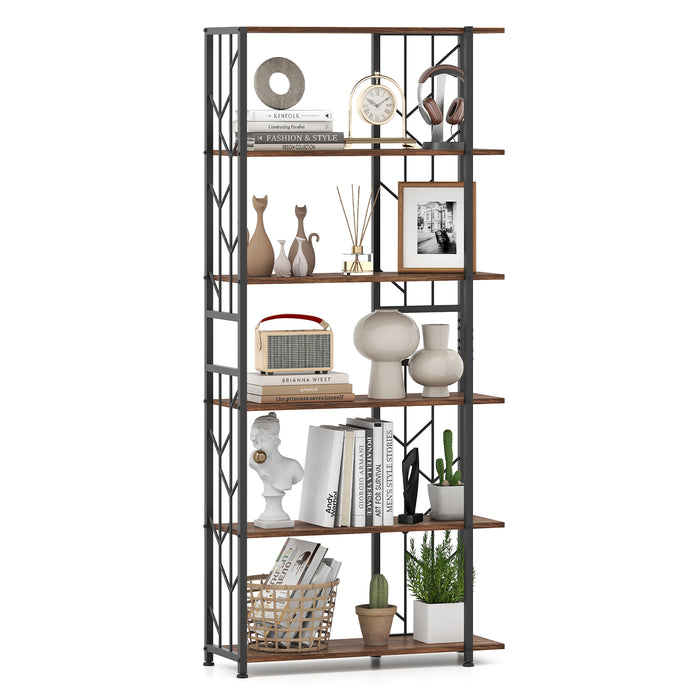 6-Tier Modern Geometric Bookcase with Heavy-duty Metal Frame for Study-White