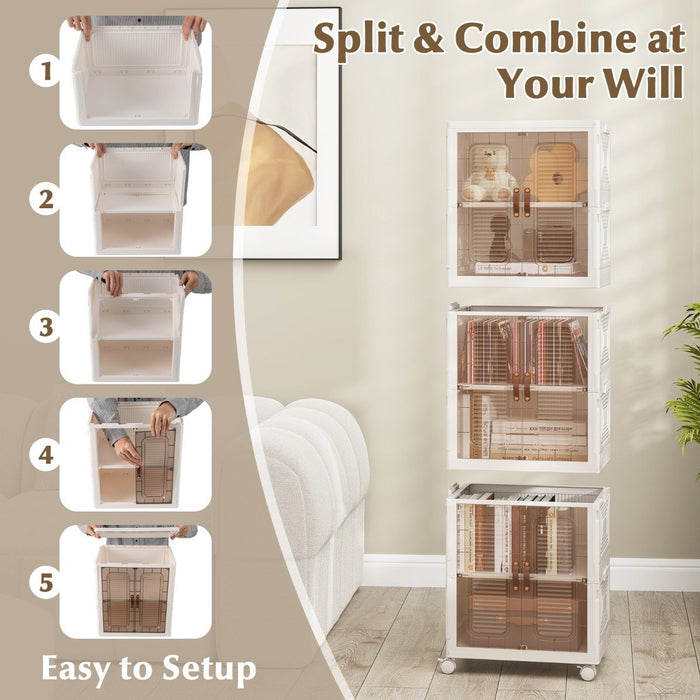 6-Cube Stackable Storage Bins with Lockable Wheels for for Kitchen Living Room Bedroom-